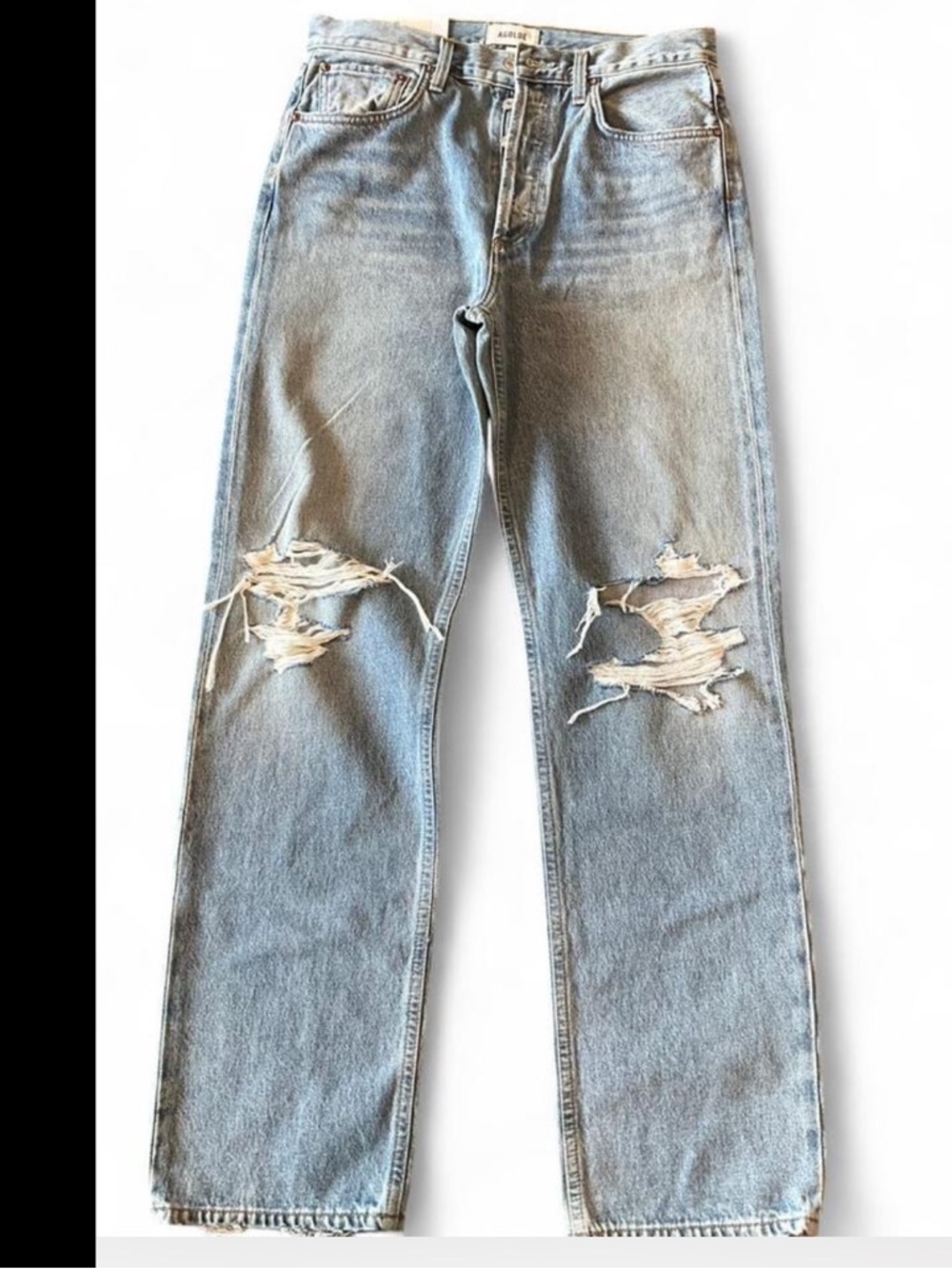 Agolde kelly Jean Blue Distressed relaxed Straight-Leg Jeans new with tags
